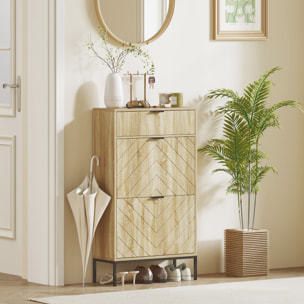 Zapatero Estrecho con 2 Puertas Zapatero Entrada Recibidor con Cajón y Estantes Ajustables para 8 Pares de Zapatos 60x24x105,5 cm Roble