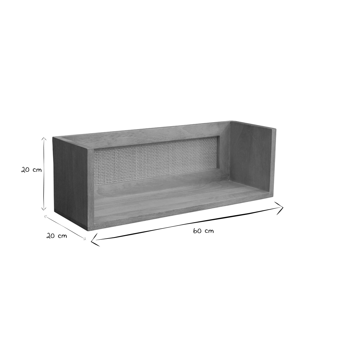 Étagère tablette murale en bois manguier massif et cannage rotin L60 cm ACANGE