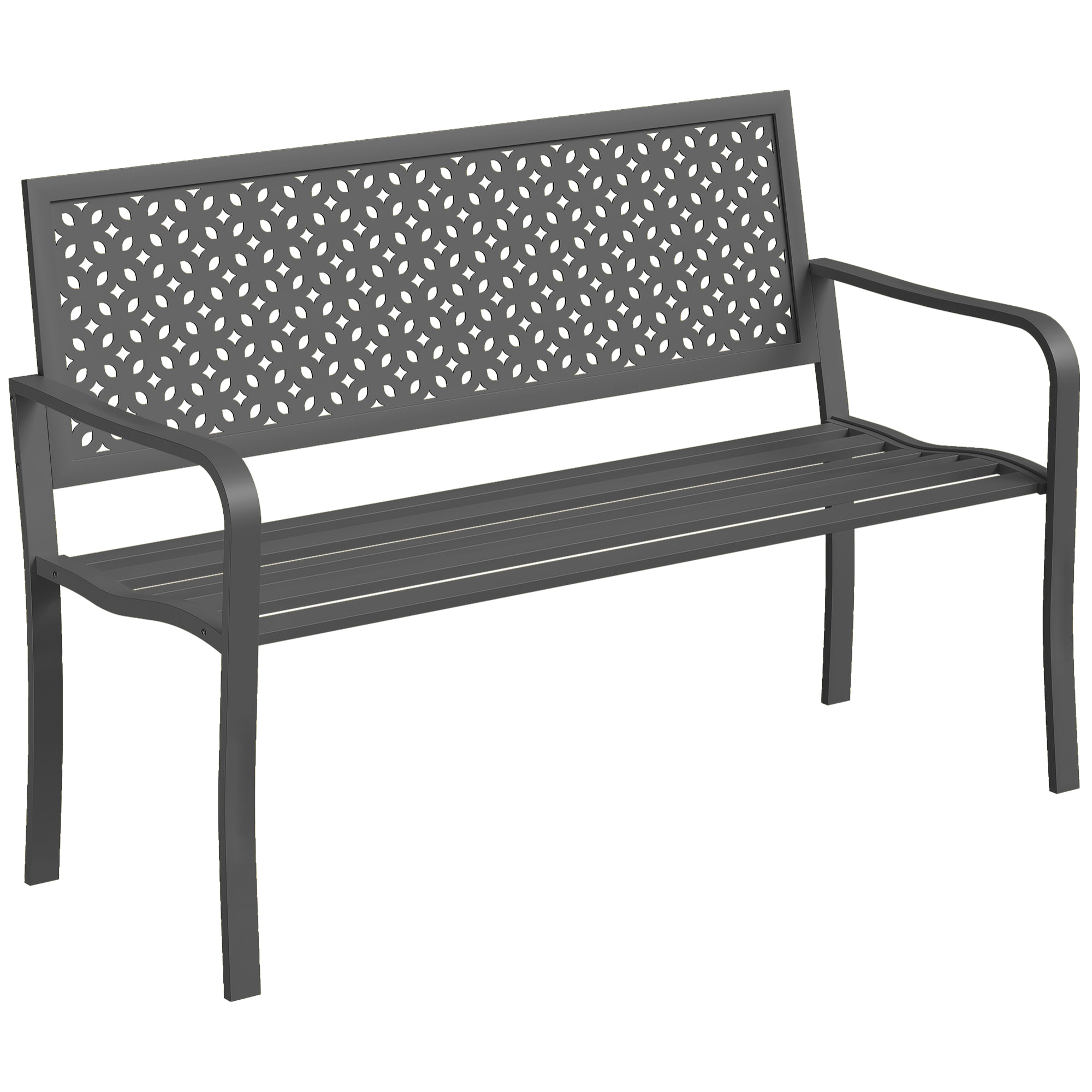 Banc de jardin dossier géométrique - avec accoudoirs - métal époxy - 2 places - gris foncé