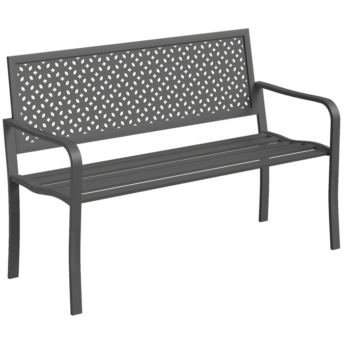 Banc de jardin dossier géométrique - avec accoudoirs - métal époxy - 2 places - gris foncé