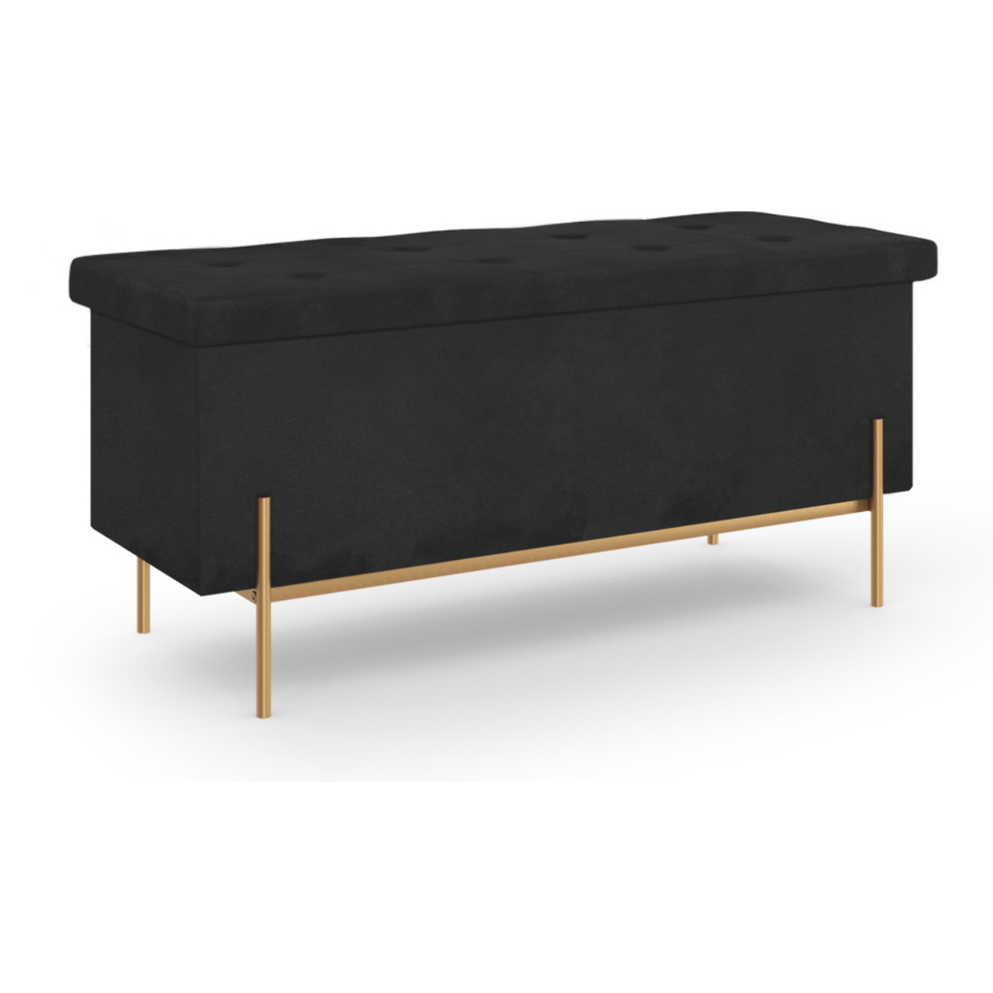 Banc coffre avec pieds dorés Loan en velours noir 100cm