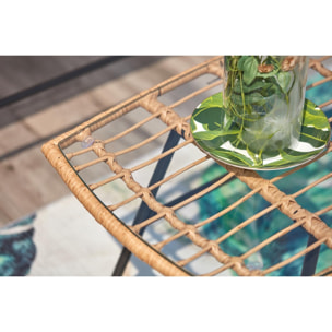 ALVARADO Salon de jardin 4 places en rotin et acier beige et noir