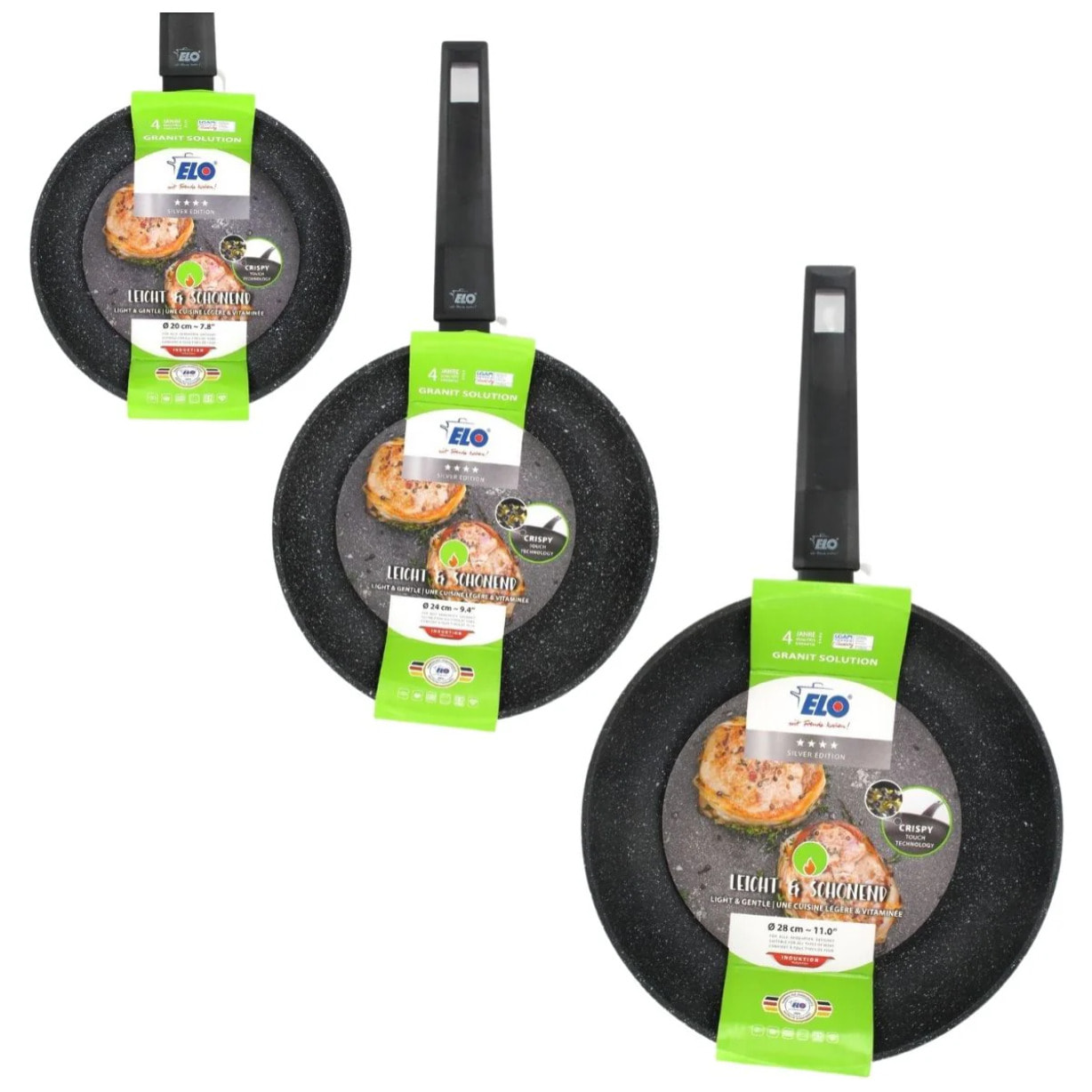 Set de 3 poêles à frire 20 cm 24 cm et 28 cm Elo Granit Solution