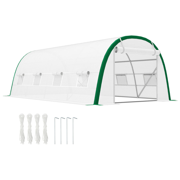 Invernadero de Exterior 6x3x2 m, Invernadero de Túnel con Puerta Enrollable, 8 Ventanas de Malla, Cubierta PE 140g/m², Marco de Acero Galvanizado, Anti-UV, para Cultivos, Plantas, Blanco