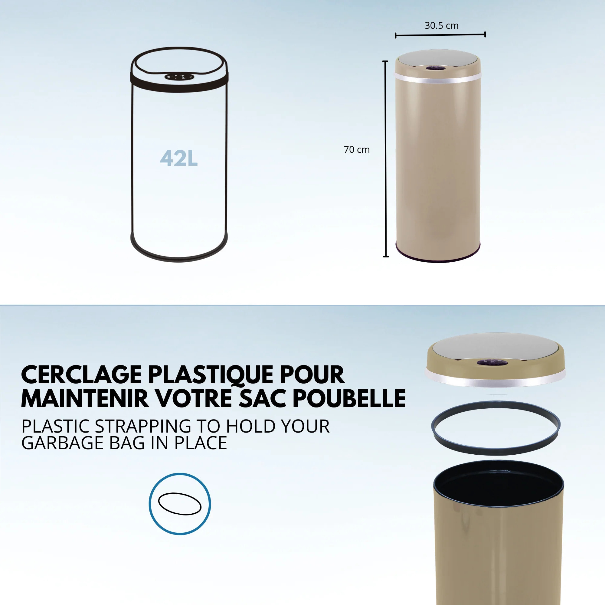 Poubelle automatique inox SOHO taupe 42L