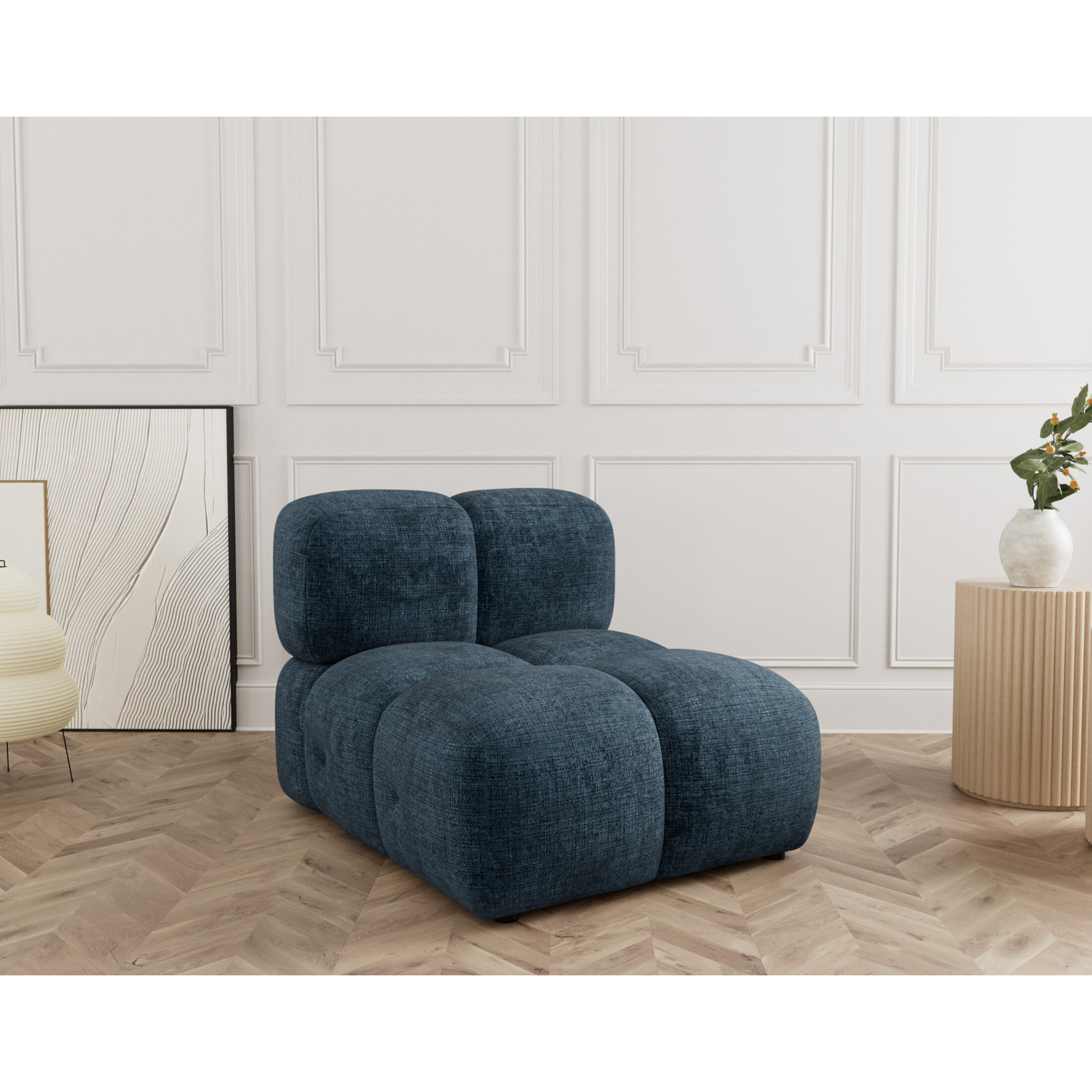 Grace - module d'assise sans accoudoir en velours texturé - Bleu
