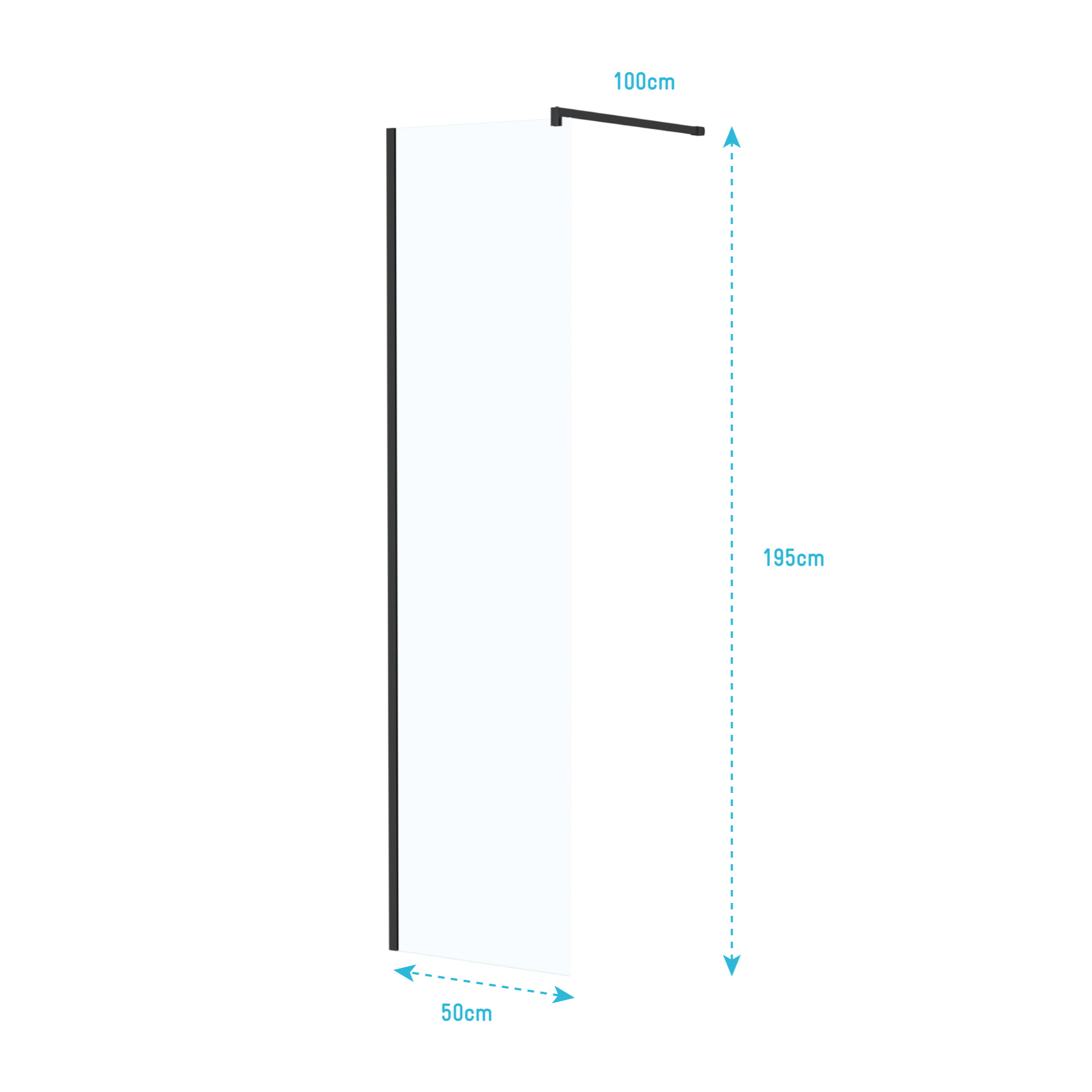 Paroi de Douche 50x195 cm en Verre Trempé 5 mm - Finition Noire - DARK ELEMENTARY