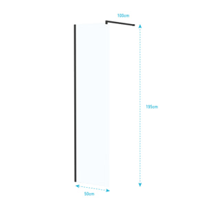 Paroi de Douche 50x195 cm en Verre Trempé 5 mm - Finition Noire - DARK ELEMENTARY