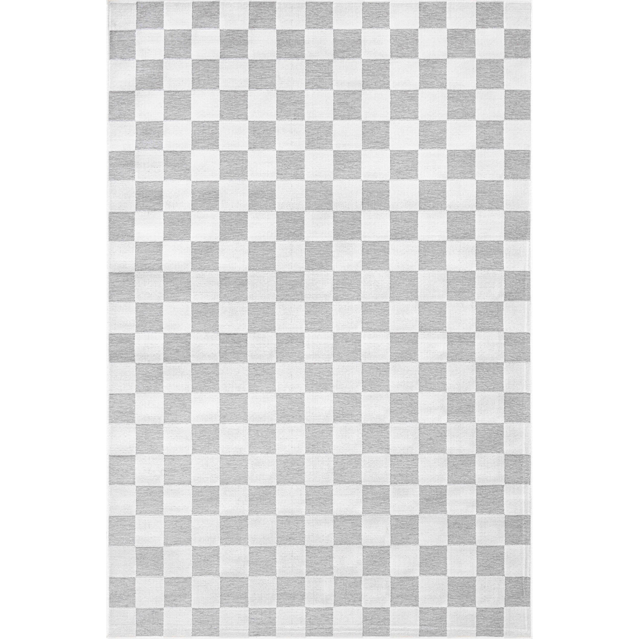 GARDEN - Tapis d'intérieur / extérieur à motif damier blanc et gris