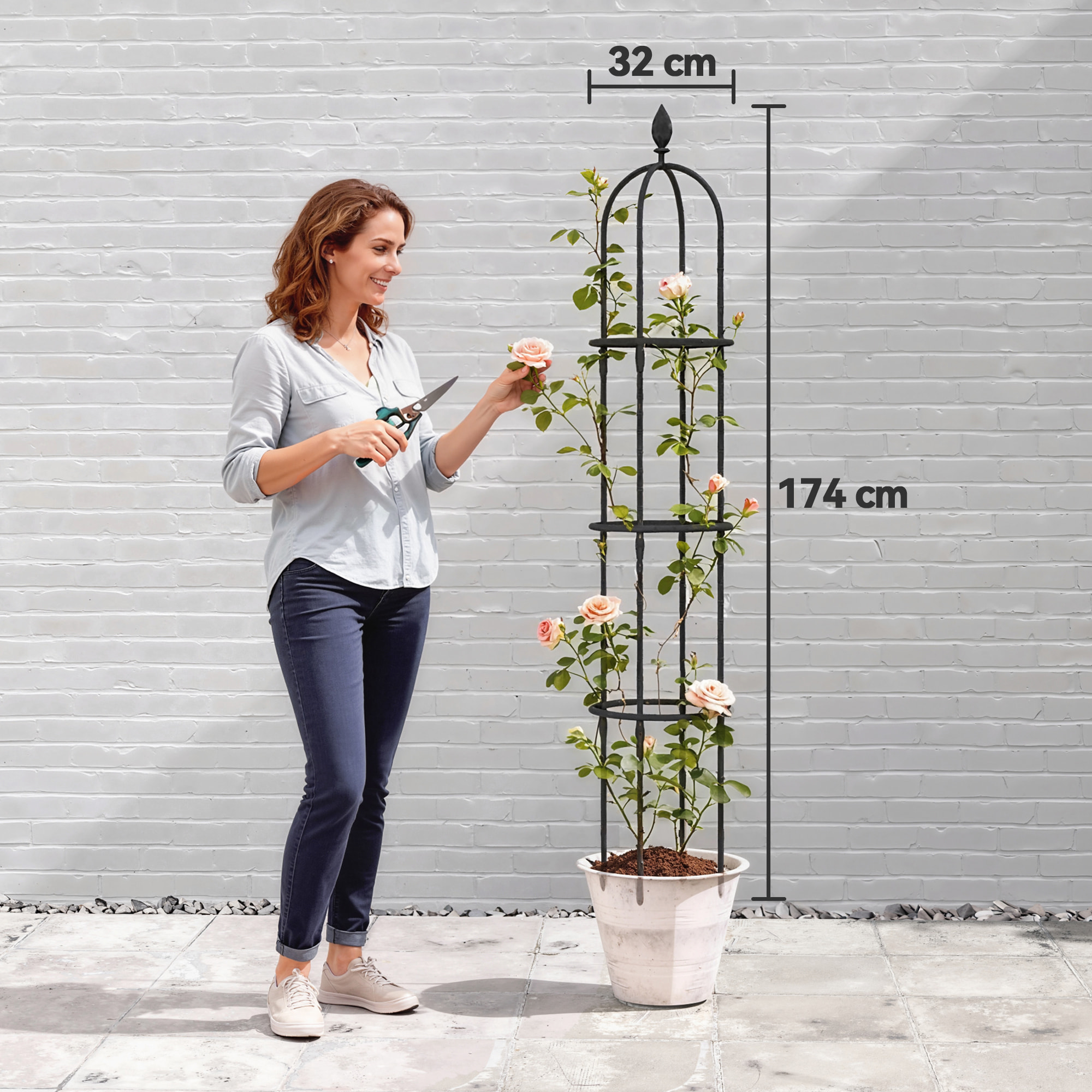 Juego de 2 Obeliscos de Jardín de Acero, 1,74 m, Enrejados para Plantas Trepadoras, Rosas, Frutas, Verduras, Soportes Decorativos para Exterior, Patio, Terraza, Negro