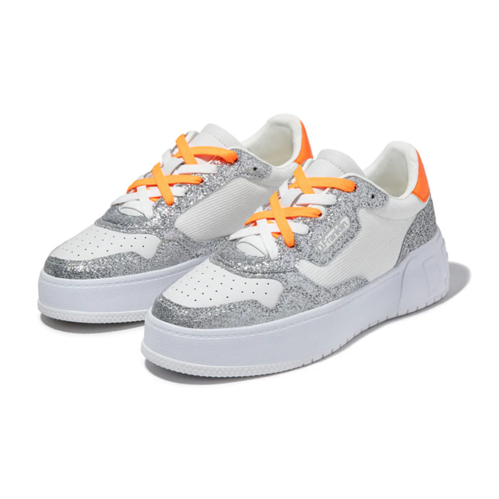 Zapatillas Deportivas Casual Mujer Court Basic Mesh Glitter Plata D.Franklin