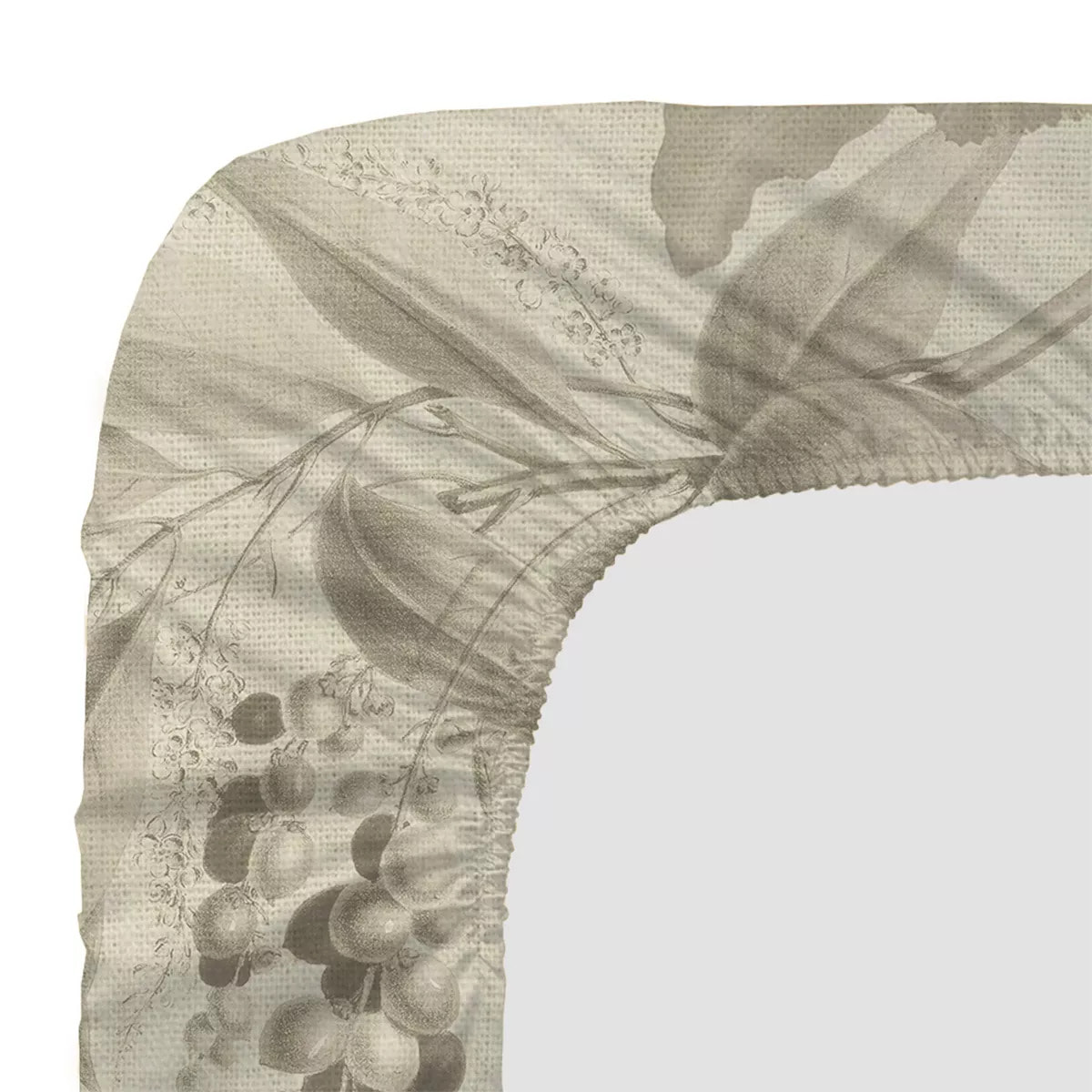 Drap housse b35 satin de coton imprimé beige Parfum d'orchidee grege