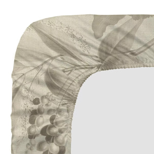 Drap housse b35 satin de coton imprimé beige Parfum d'orchidee grege