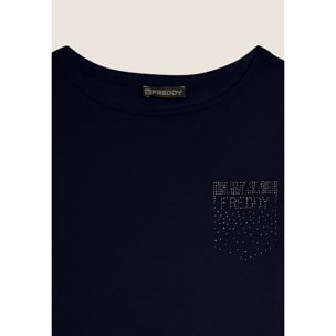 T-shirt manica corta con strass a forma di taschino FREDDY