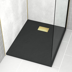 Receveur de douche Noir Effet Pierre 80x100 cm et Grille décor Perforée Or Doré Brossé