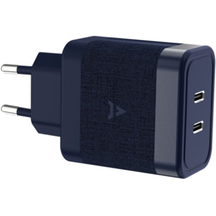 Chargeur secteur ADEQWAT Chargeur 2 USB-C 65W+Cable USB-C Bleu