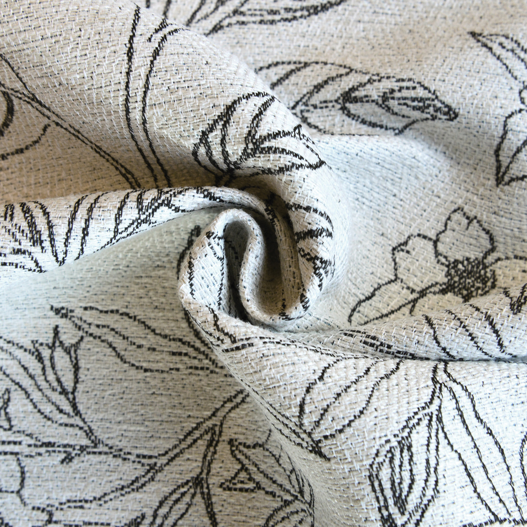 Tissu imprimé exotique feuillages et perruches - Crème