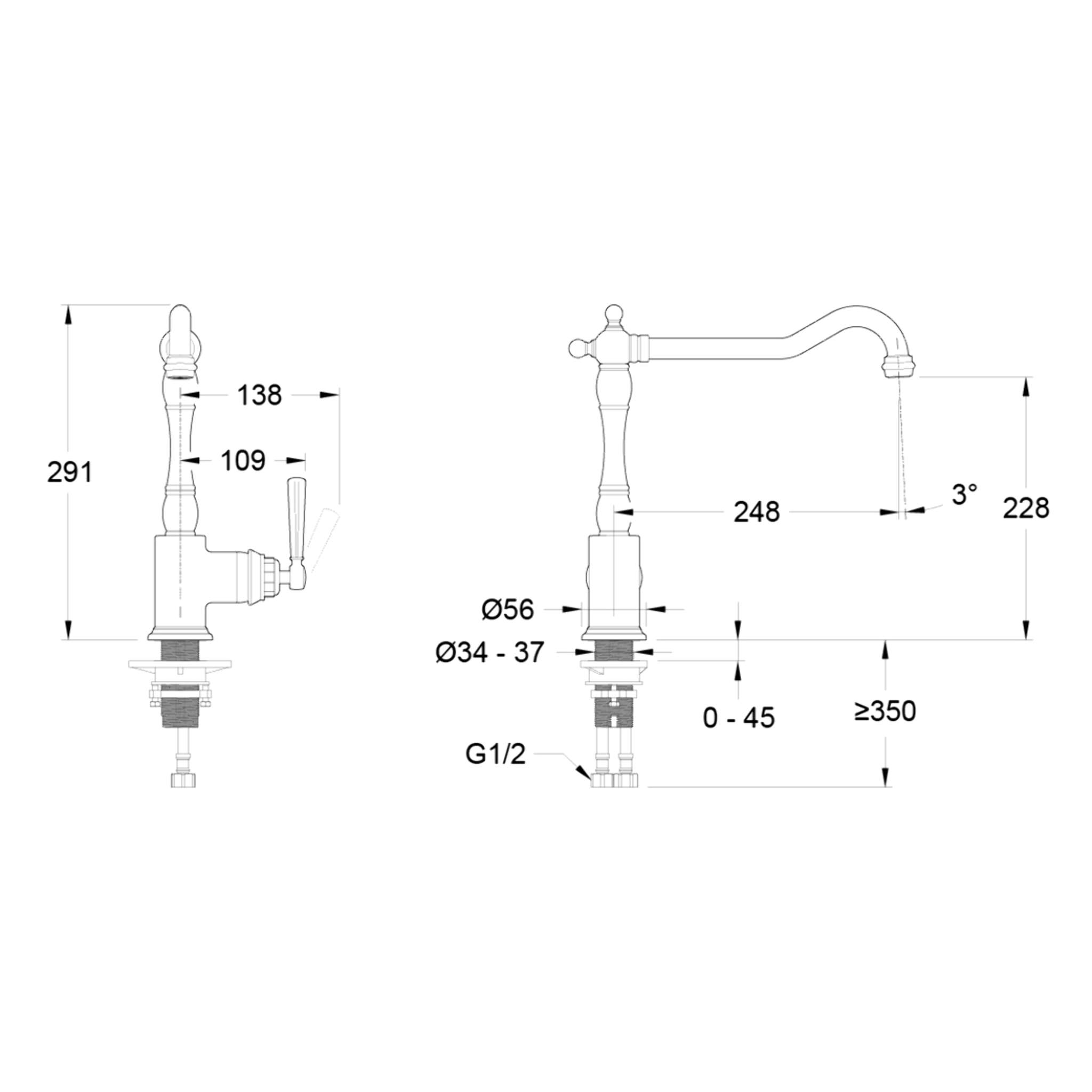 Mitigeur cuisine Cleo, Bec haut inox brosse