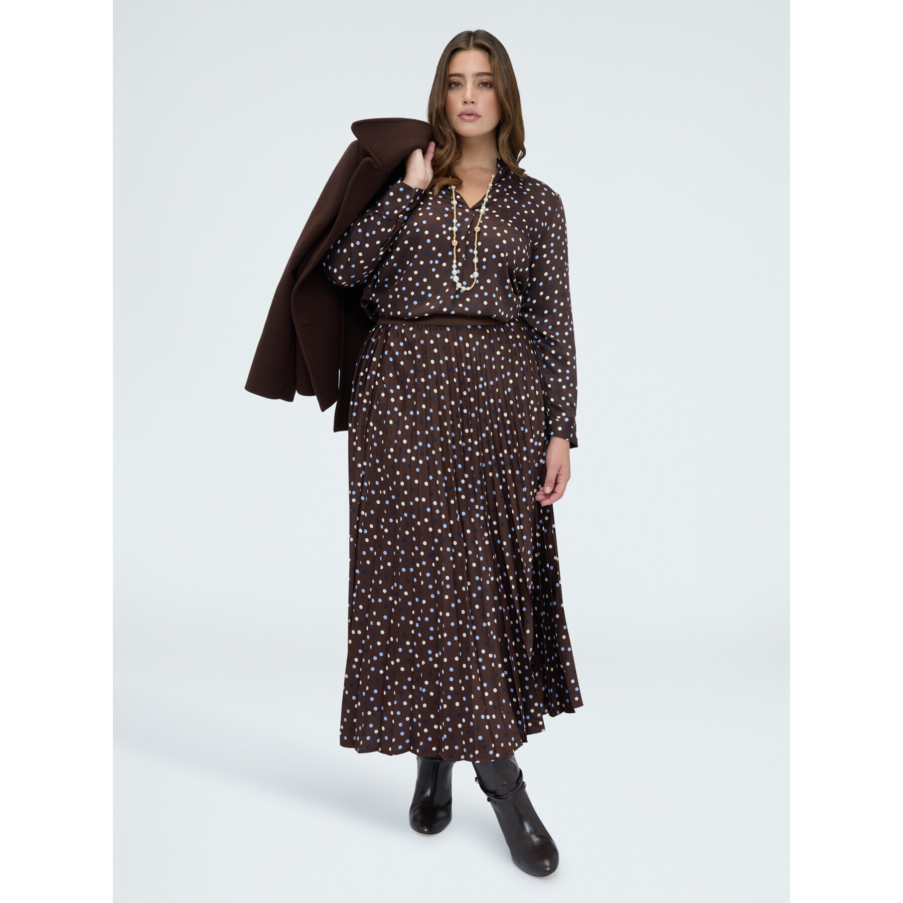 Fiorella Rubino - Blusa a pois in raso di viscosa - Marrone