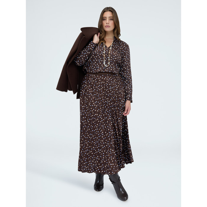 Fiorella Rubino - Blusa a pois in raso di viscosa - Marrone