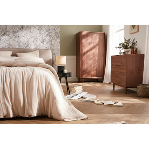 Table de chevet ronde avec tiroir bois et métal noir KORAL