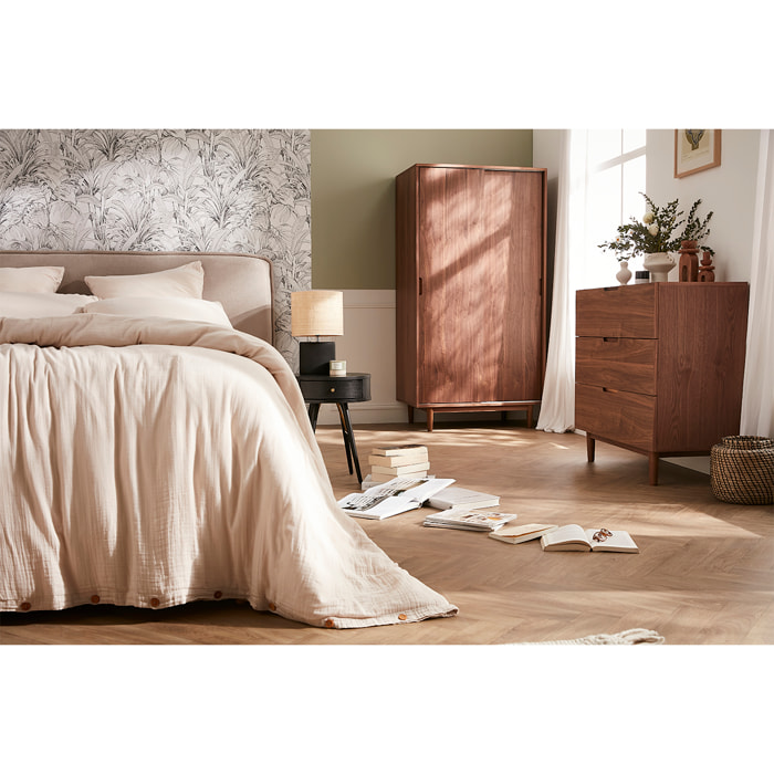 Table de chevet ronde avec tiroir bois et métal noir KORAL