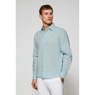Camicia acquamarina regular in lino-cotone con ricamo Rigby Go