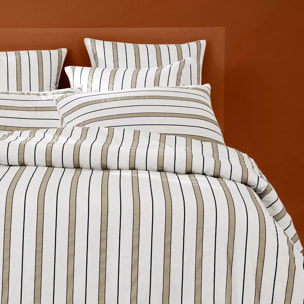 Lot h.couette +taies satin de coton imprimé blanc beige Martigues sable
