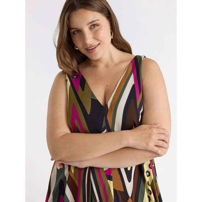 Fiorella Rubino - Vestito stampato in viscosa LENZING™ ECOVERO™ - Verde militare