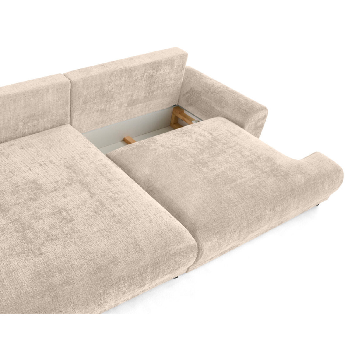 Nelly - canapé d'angle gauche 4 places convertible avec coffre en velours texturé - Beige