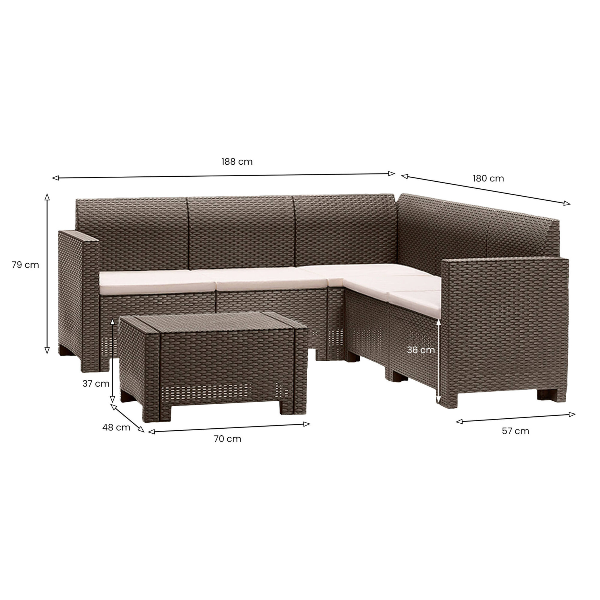 Set salotto da esterno Somnus, Salottino outdoor, Set da balcone o giardino, Composizione soggiorno per esterni, Made in Italy, Tortora