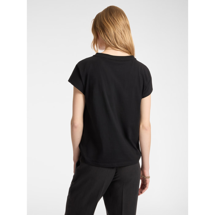 Elena Mirò - T-shirt in cotone con applicazioni - Nero