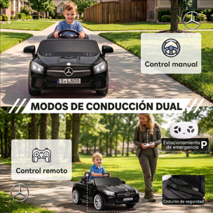 Coche Eléctrico para Niños Mercedes-Benz SL500 Coche de Batería Litio 12V con Mando a Distancia 2,4 G 2 Motores Suspensión Arranque Suave Luces Música Claxon Bluetooth 3-5 Años 3-5 km/h Negro