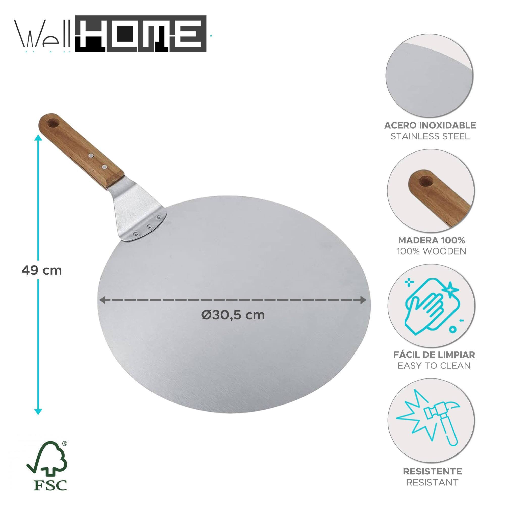 Well home - bandeja para pizza con mango de madera ø30,5cm