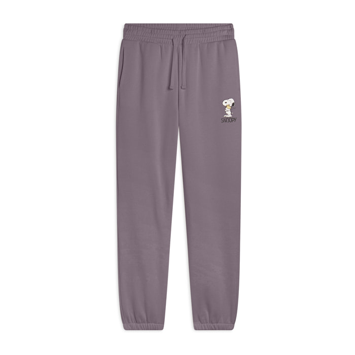 Pantalone jogger donna in felpa con piccola stampa Snoopy