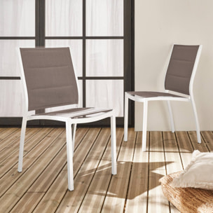 Lot de 2 chaises Chicago - Aluminium blanc et textilène taupe