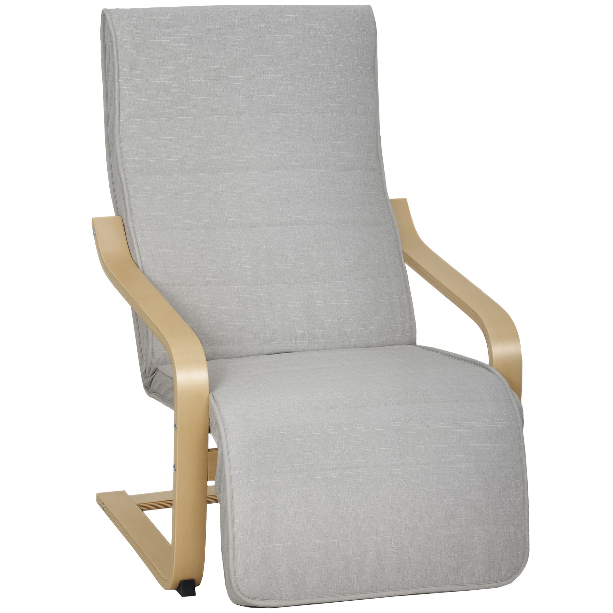 Sillón de Salón con Reposapiés Ajustable, Butaca de Salón Tapizada en Lino Sintético con Marco de Madera, Sillón de Relax para Dormitorio, Oficina, Estudio, 66,5x94x100 cm, Gris Claro