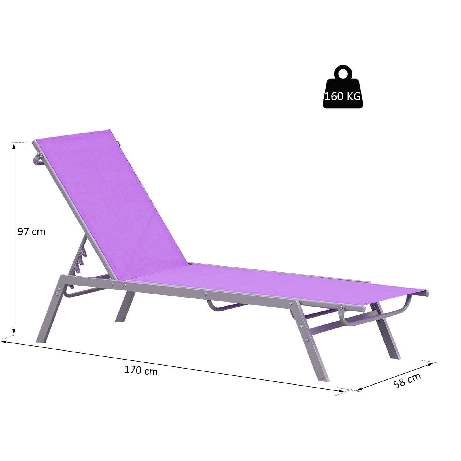 Bain de soleil transat design contemporain dossier inclinable multi-positions