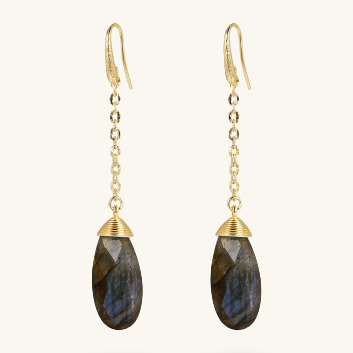 Orecchini Pendenti a Filo Catena Forzatina e Pendente Goccia in Pietra Naturale Labradorite