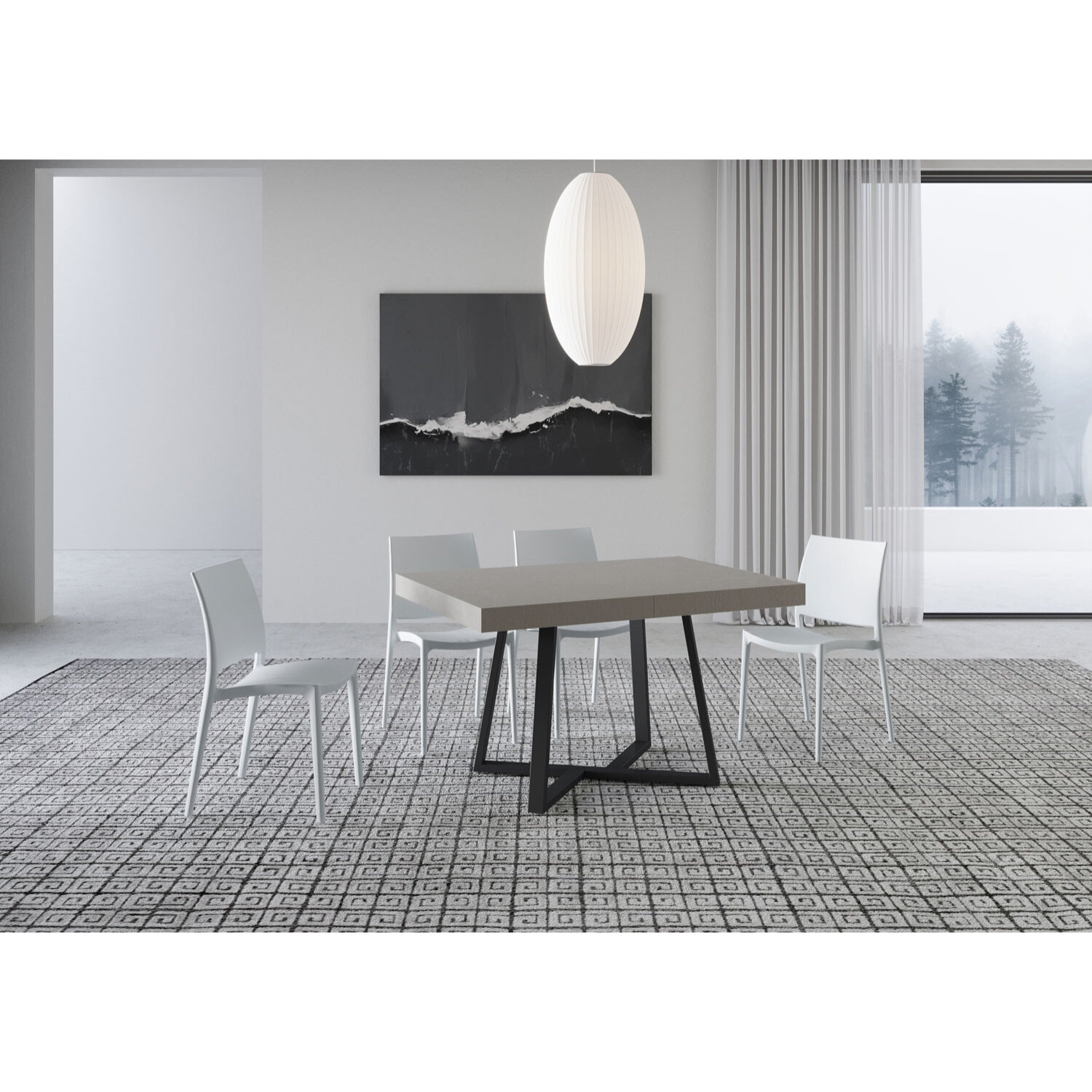 Table extensible 90x120/224 cm Zeplir cachemire pieds anthracite