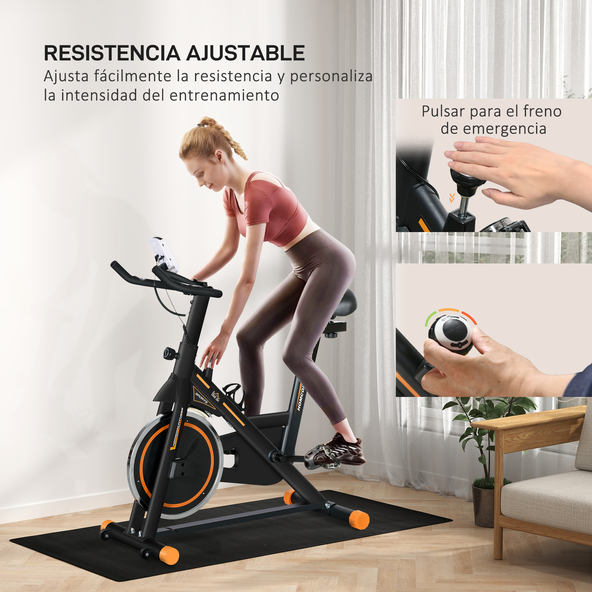 Bicicleta Estática Bici Estática con Volante de Inercia 8 kg Resistencia Ajustable Pantalla LCD Ejercicio Silencioso y Asiento Ajustable Carga 120 kg para Casa Gimnasio Negro y Naranja