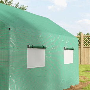 Serre de jardin tunnel 6 m² porte 4 fenêtres acier galvanisé PE vert