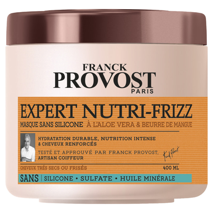 Lot de 6 - Franck Provost Expert Nutri-Frizz Masque Sans Sulfate Sans Silicone Cheveux Très Secs ou Frisés 400ml