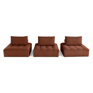 Marisol - canapé modulable droit 3 places - velours texturé - Terracotta