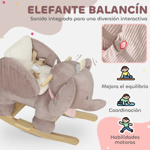 Caballito Balancín para Bebés con Sonido de Elefante y Cinturón de Seguridad de 3 Puntos Caballo Juguete con Base de Madera de Álamo para Niños de 18-36 Meses Marrón