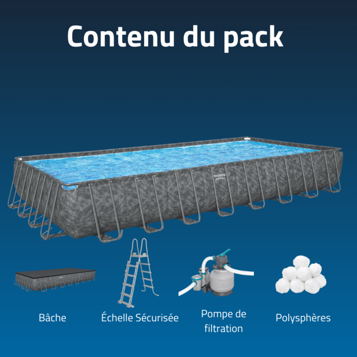 Bestway Piscine hors sol tubulaire rectangulaire Bestway APX 365 - 956 x 488 x 132 cm gris foncé