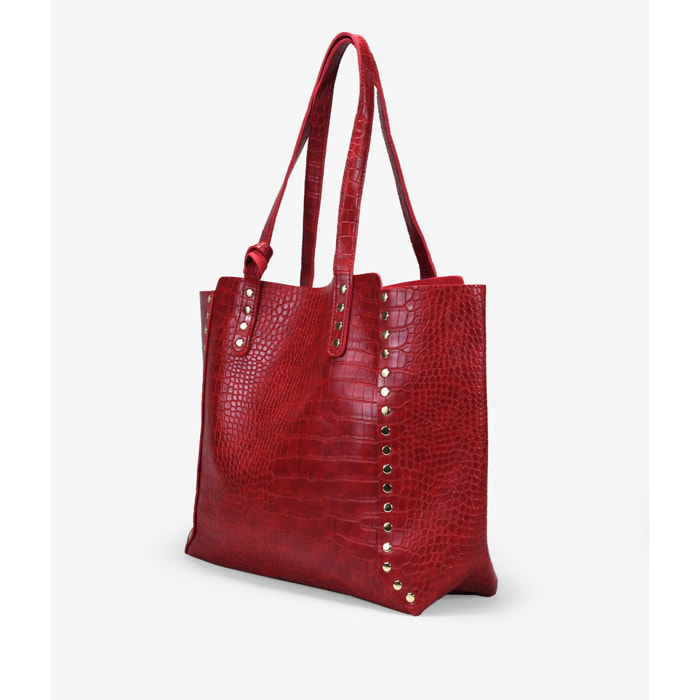 Bolso shopper rojo grabado animal print con tachas