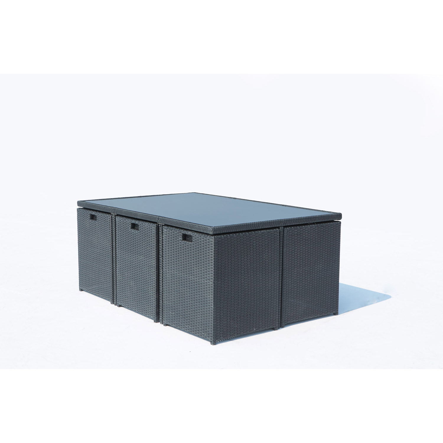 Table et chaises 10 places encastrables résine noir/blanc DALMA