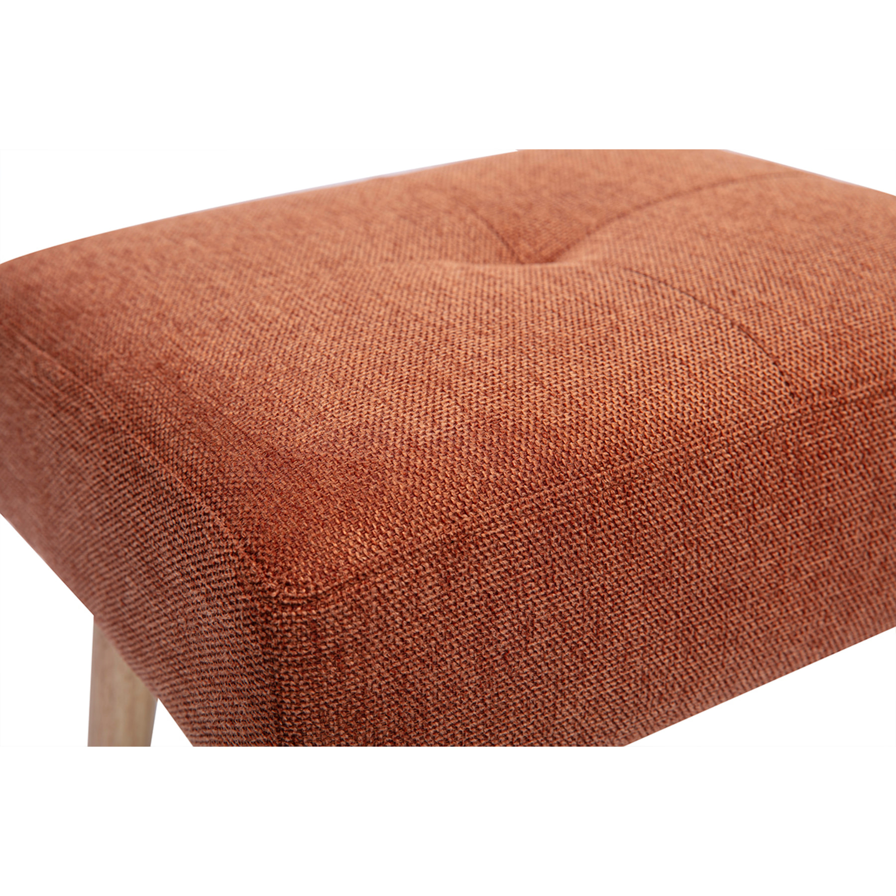 Tabouret bas en tissu effet velours texturé terre brûlée et bois clair massif H46 cm GUESTA