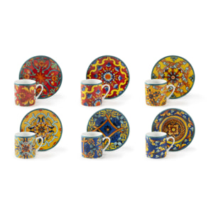Set 6 Tasses à Café avec Soucoupes Excelsa – Trinacria, Porcelaine Multicolore